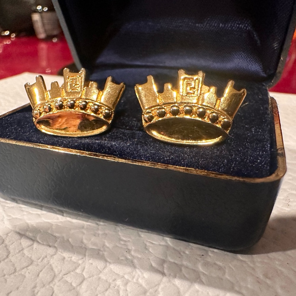 Fendi Gold Crown Vintage Stud Earrings **RARE** with Certificate of Authenticity